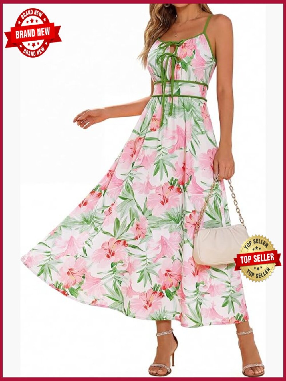 Women's Maxi Floral Dress, Spaghetti Strap Smocked Back Boho Sundress with
